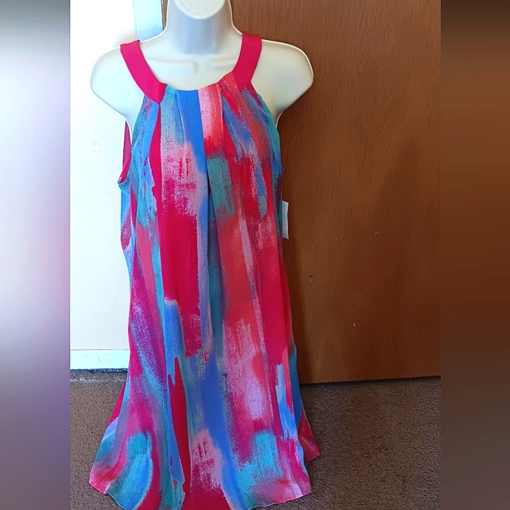 NWT Robbie Bee Midi Tiered Pleated Gauze Dress